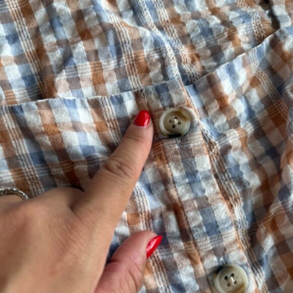 Madewell Gingham Searsucker Ruffle Strap Button Up Tank Top Womens XL Retro - Picture 15 of 16